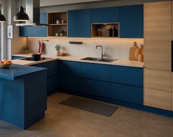 Biblioteca de madera con listones de Foresta Muebles